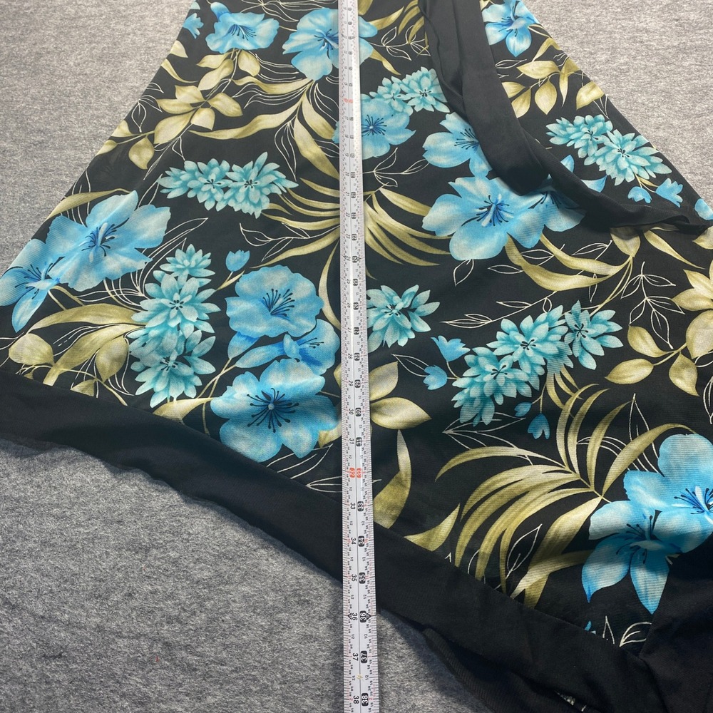 Trixxi Floral Halter Dress Black Blue Tropical Handkerchief Hem Y2K Large T6734 - Picture 3 of 7